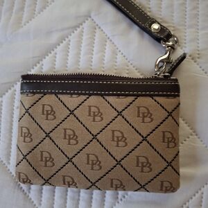 Dooney & Bourke Beige and Dark Brown Logo Wristlet